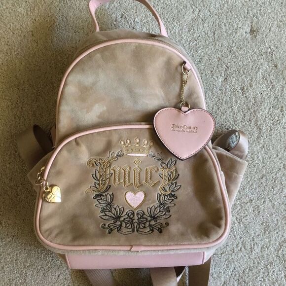 Y2K Juicy Couture Heritage Velour Backpack Cafe - Picture 3 of 7